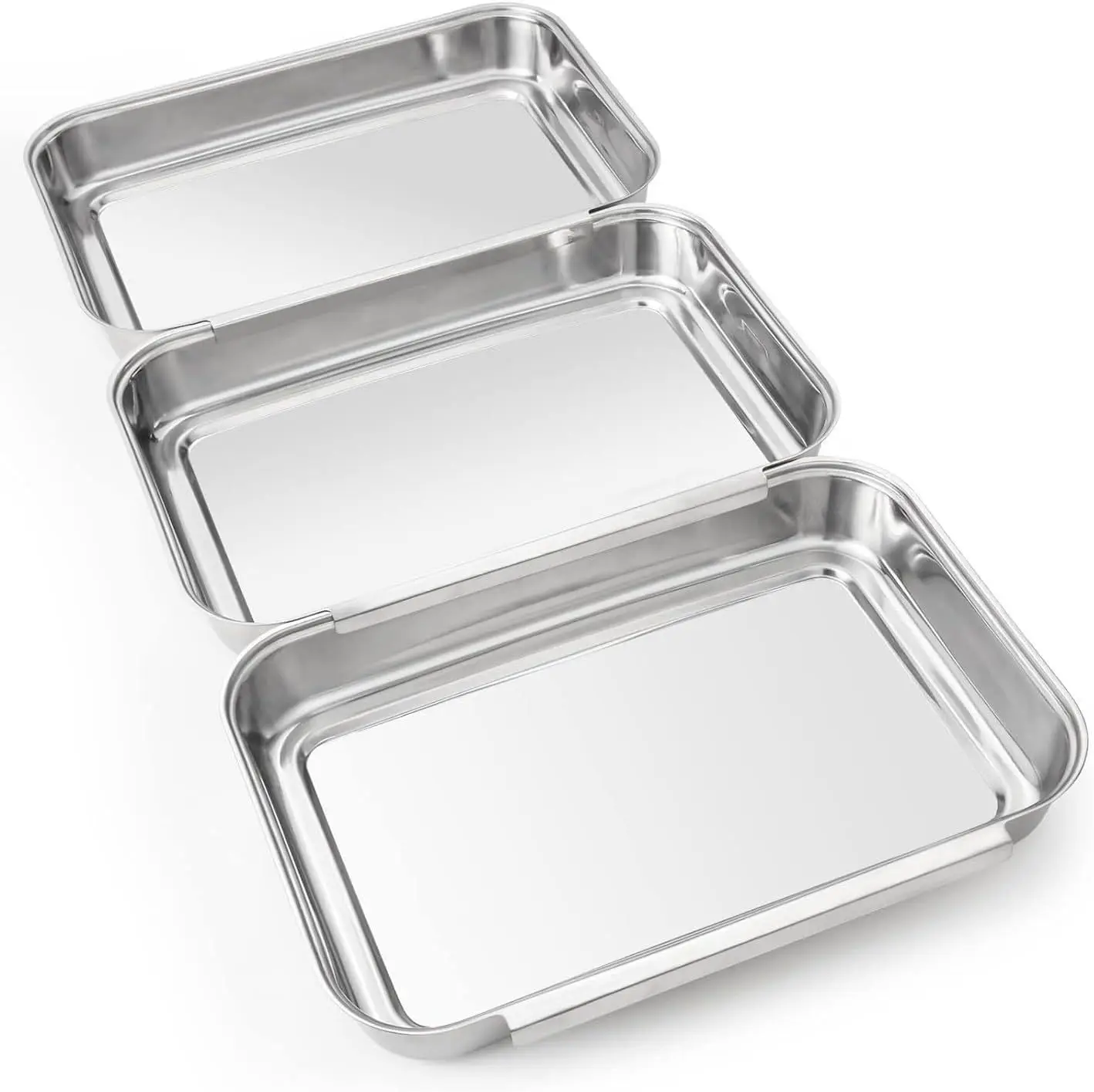 

【3 Pcs Stainless Steel Condiment Trays】Square Serving Platters for BBQ, Food Plates, Kitchen Restaurant Dining Camping Use