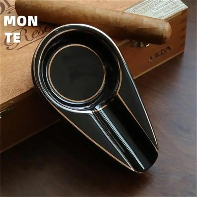 Elevate Your Cigar Experience with Our Ceramic Ashtray Set - 3 Wide Mouth Slots for a Perfect Smoke