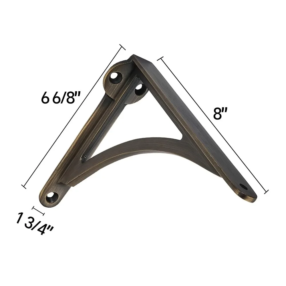 دعامات أرفف مزخرفة من النحاس الصلب، مثبتة على الحائط مقاس 8 بوصات، عبوتان من النحاس العتيق على الطراز العتيق لديكور المنزل