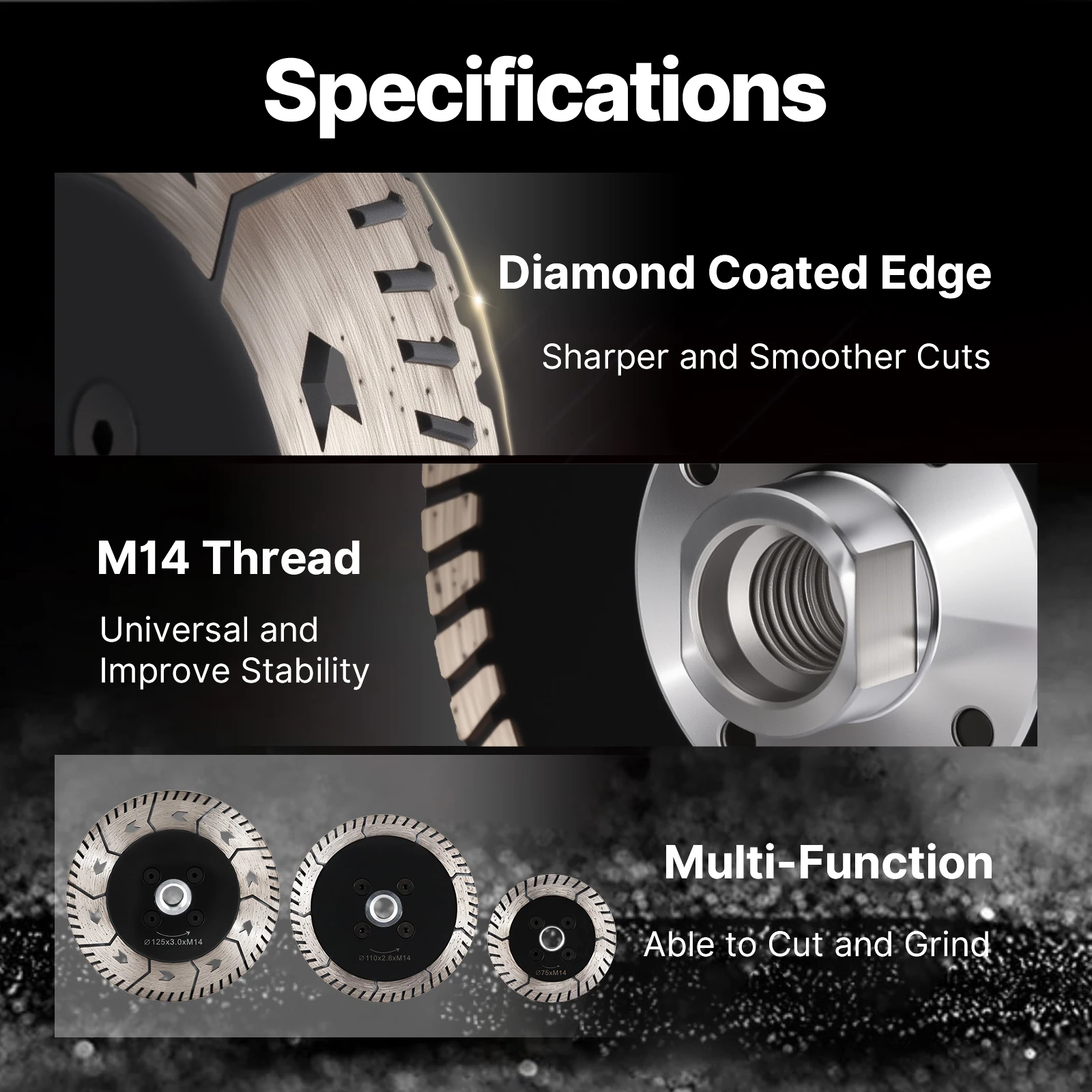 Versery  75/110/125mm Angle Grinder M14 Thread Diamond Cutting Disc Grinding Saw Blade For Granite Marble Concrete Tile