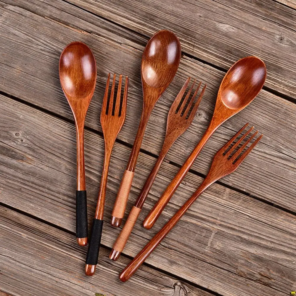 High Quality Natural Wooden Spoon Handmade Wooden Fork Utensil Cereal Fork Kitchen Accessories