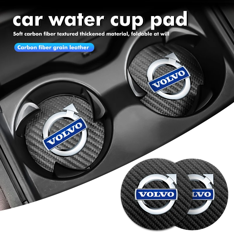 Para Volvo 2 uds posavasos de coche ranura para taza de agua alfombrilla antideslizante almohadilla de goma de carbono V50 S60 XC60 S40 XC40 XC90 V70 XC70 C30 V40 V60