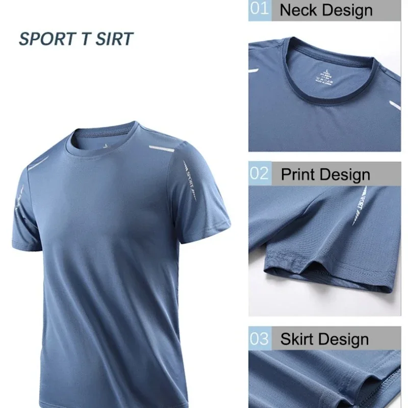 Ice silk short-sleeved T-shirt men summer quick dry cool feeling sports mesh breathable for outdoor sports hiking fishing image 3