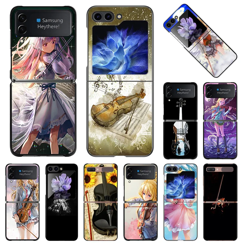 For Samsung Galaxy Z Flip6 Flip5 Flip3 Flip4 Violin Girl Angel Hard Black Shockproof ZFlip6 5G Cello Phone Shell Case Cover