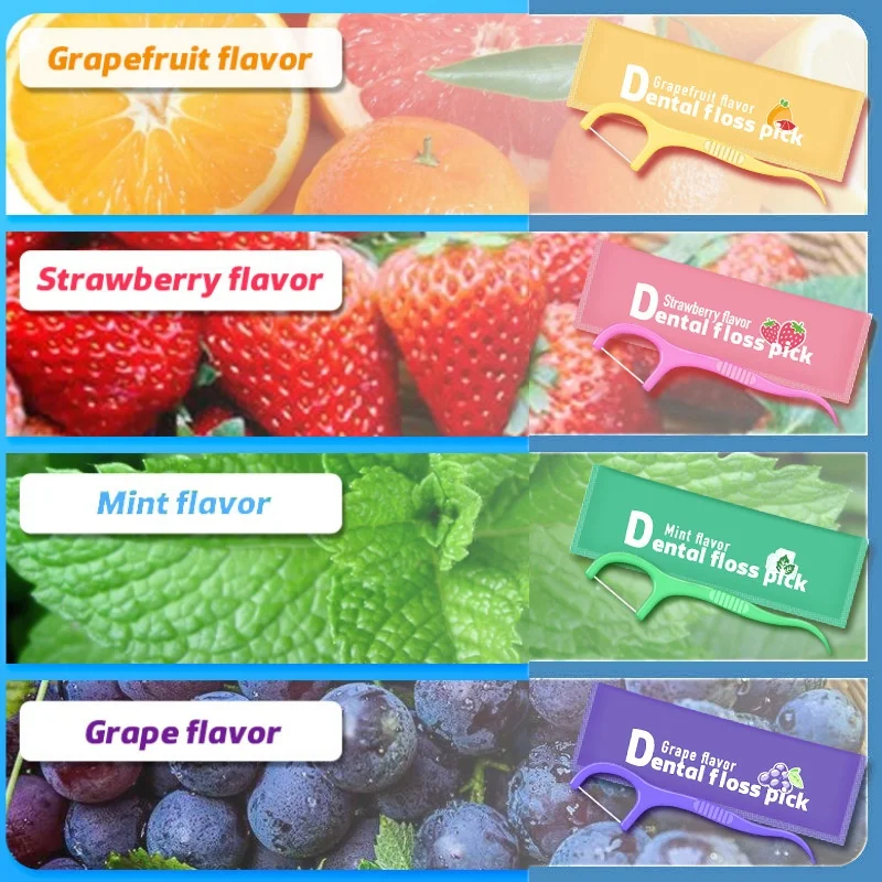 50pcs Fruit Flavored Ultra-fine Dental Floss Picks Portable Disposable Oral Care Tools Interdental Cleaner for Fresh Breath