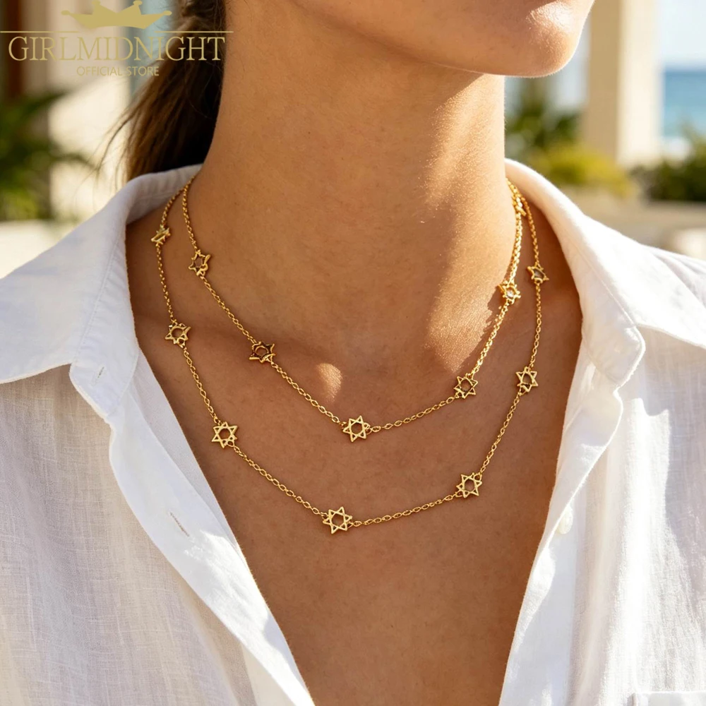 2026 New Fashion Women Jewelry High Polishing Good Quality Fashion Simple Star of David Charm Link Chain Necklace Wholesale