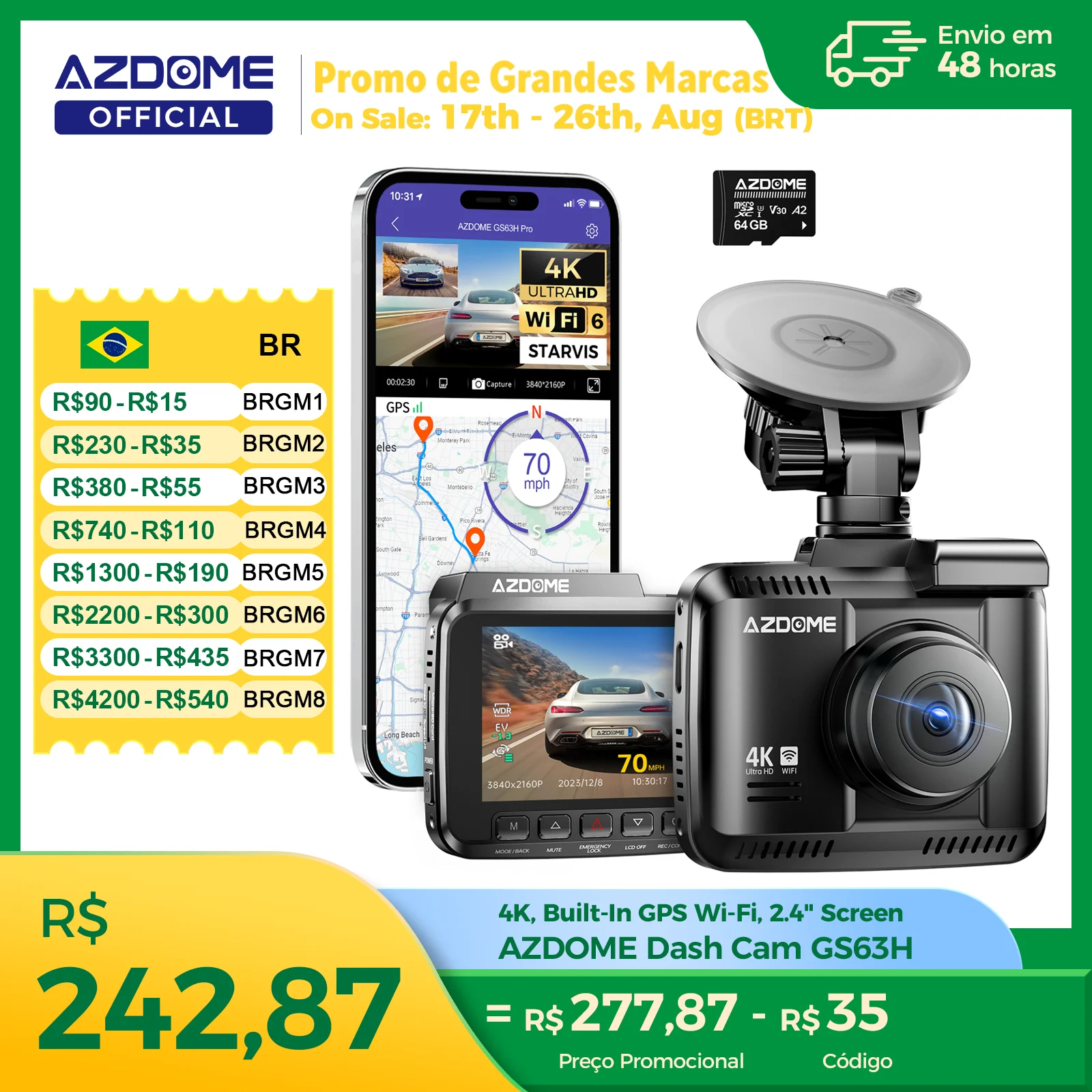 AZDOME GS63H Câmera 4K GPS WiFi Visão Noturna