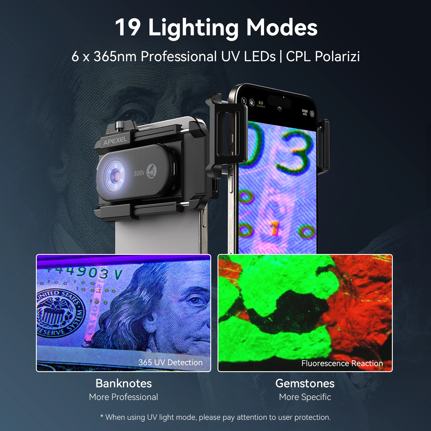 APEXEL 4-in-1 Microscope Lens Set, 100X/150X/200X/300X Phone Magnifier USB Digital Microscope Compatible with All Phones
