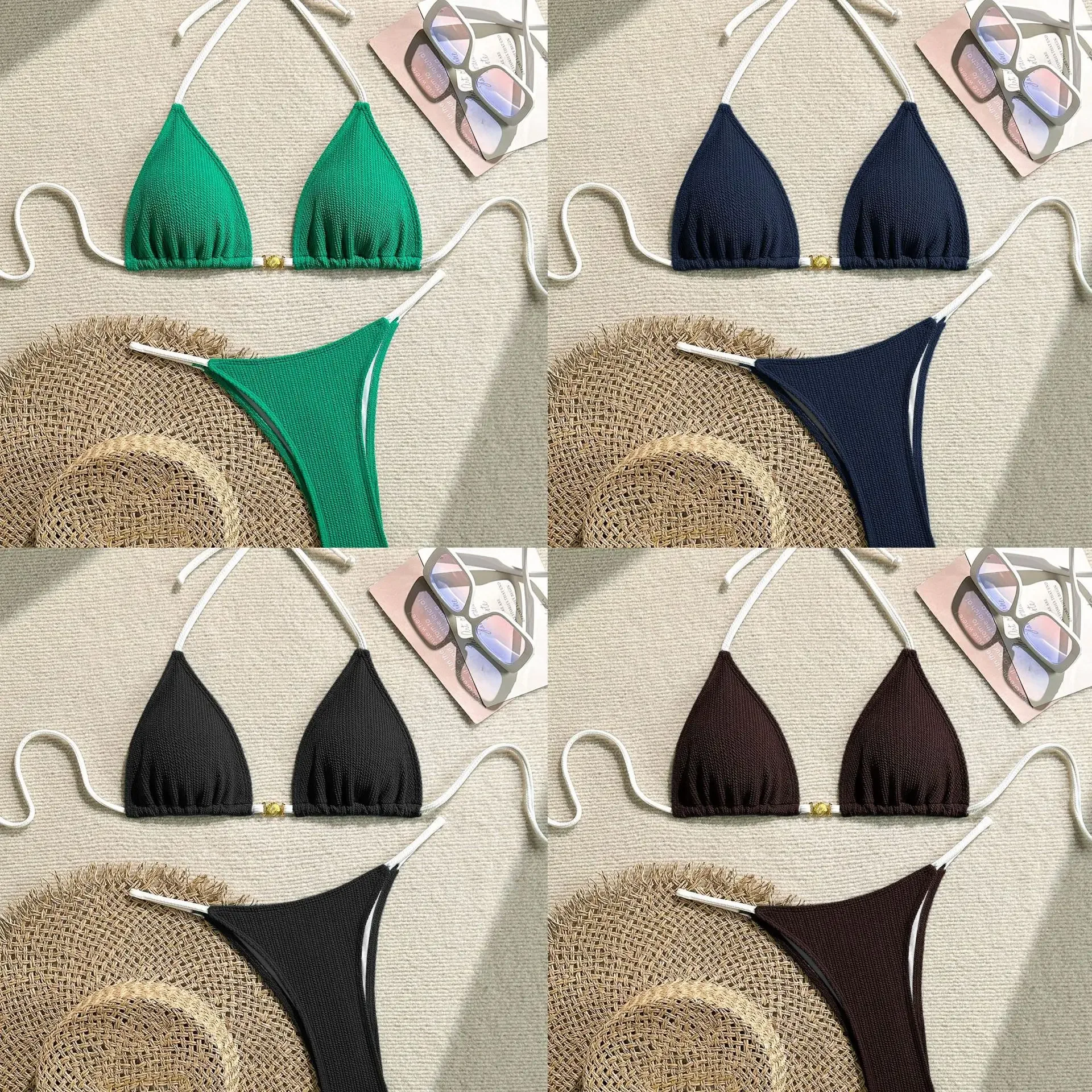 

Новый сексуальный женский двухсекционный однотонный купальник бикини