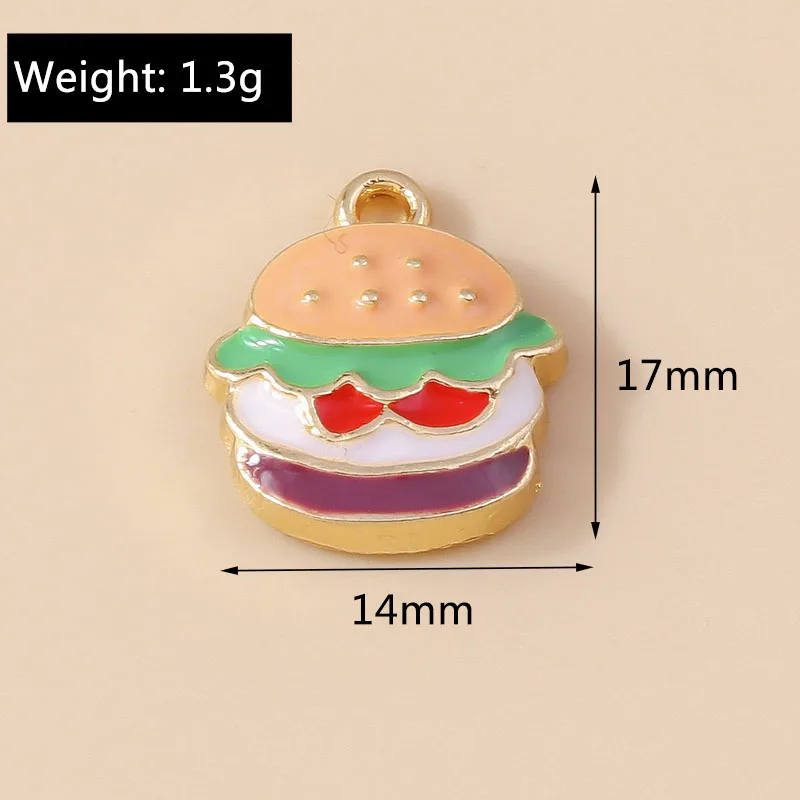 Leslie 10 Stück süße Emaille-Lebensmittel-Charms, Hamburger Pommes Frites, Pizza, Milchkuchen, Schokolade, Anhänger für Armband, handgefertigte Schmuckherstellung – Detail 14