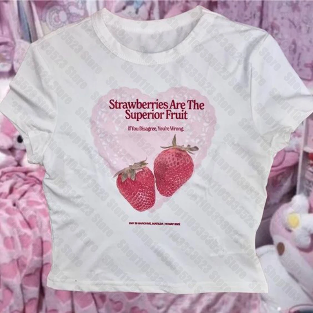 Y2k Clothes strawberry Graphics Top 2000s Aesthetics Emo Punk Grunge Camisole Top Vintage Gothic Women T-shirt  Baby Tees Woman