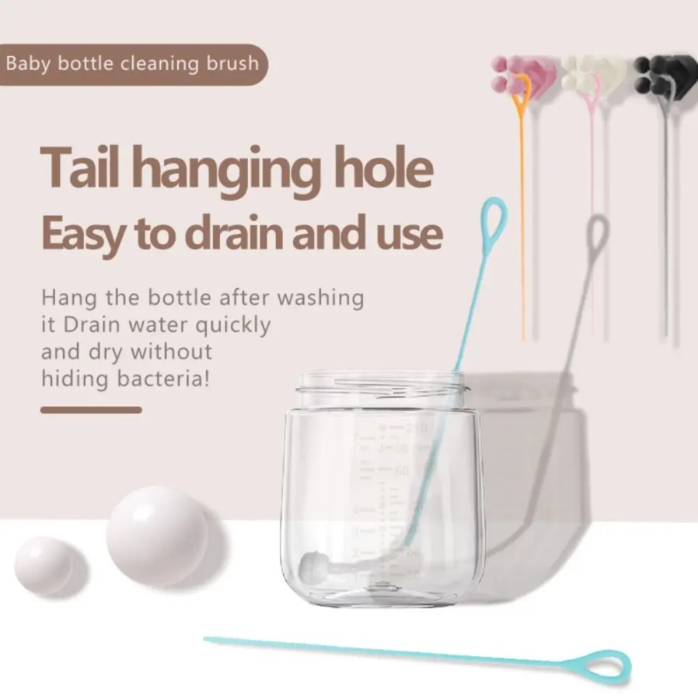 New 3mm Silicone Straw Brush Extended Free Bending Drinking Straw Cleaner Brush Silicone Straw Cleaning Brush gravity ball