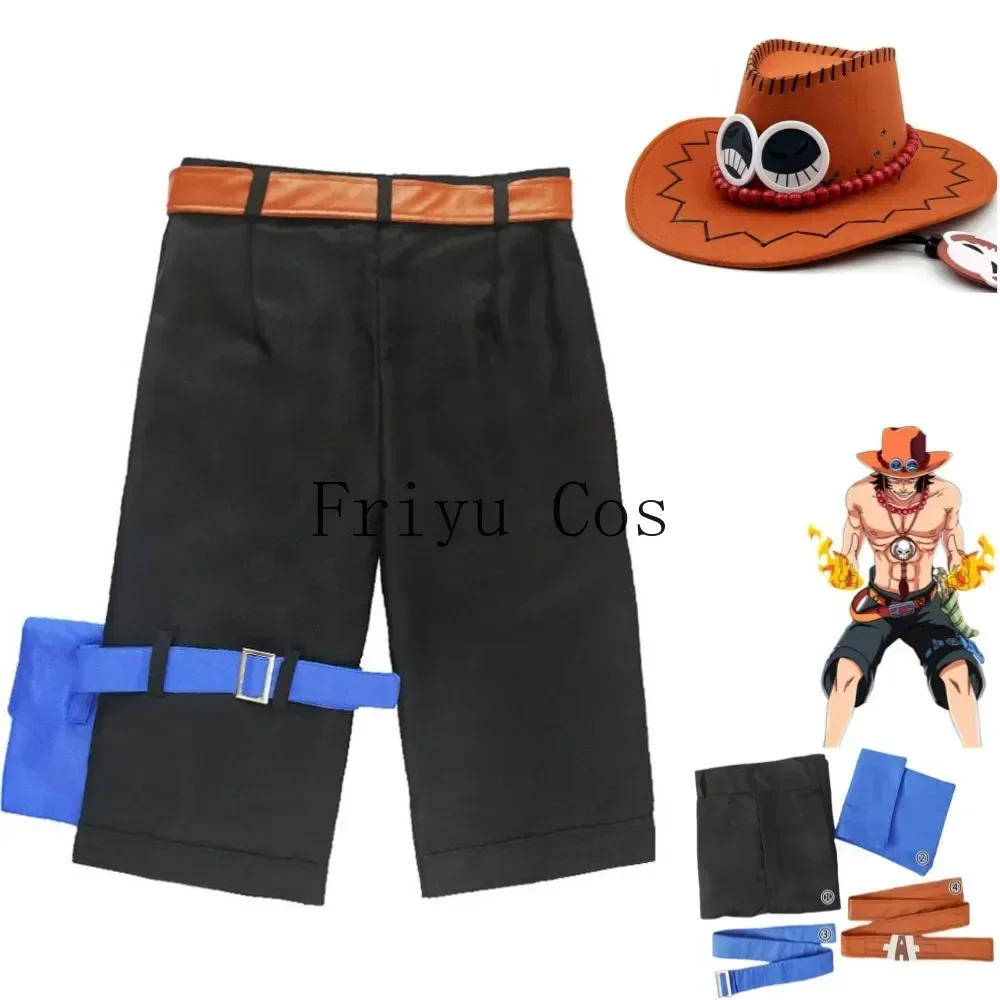 Anime Portgas·D· Ace Cosplay Costume Whitebeard Pirates Black Shorts Sunshade Hat Accessories Man Woman Carnival Party Suit