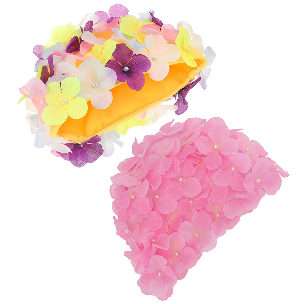 2 قطعة قبعة سباحة على شكل زهرة مقاومة للاهتراء، قبعة حمام مرنة قابلة لإعادة الاستخدام للنساء، ضفائر شعر طويلة، تجربة سباحة مريحة