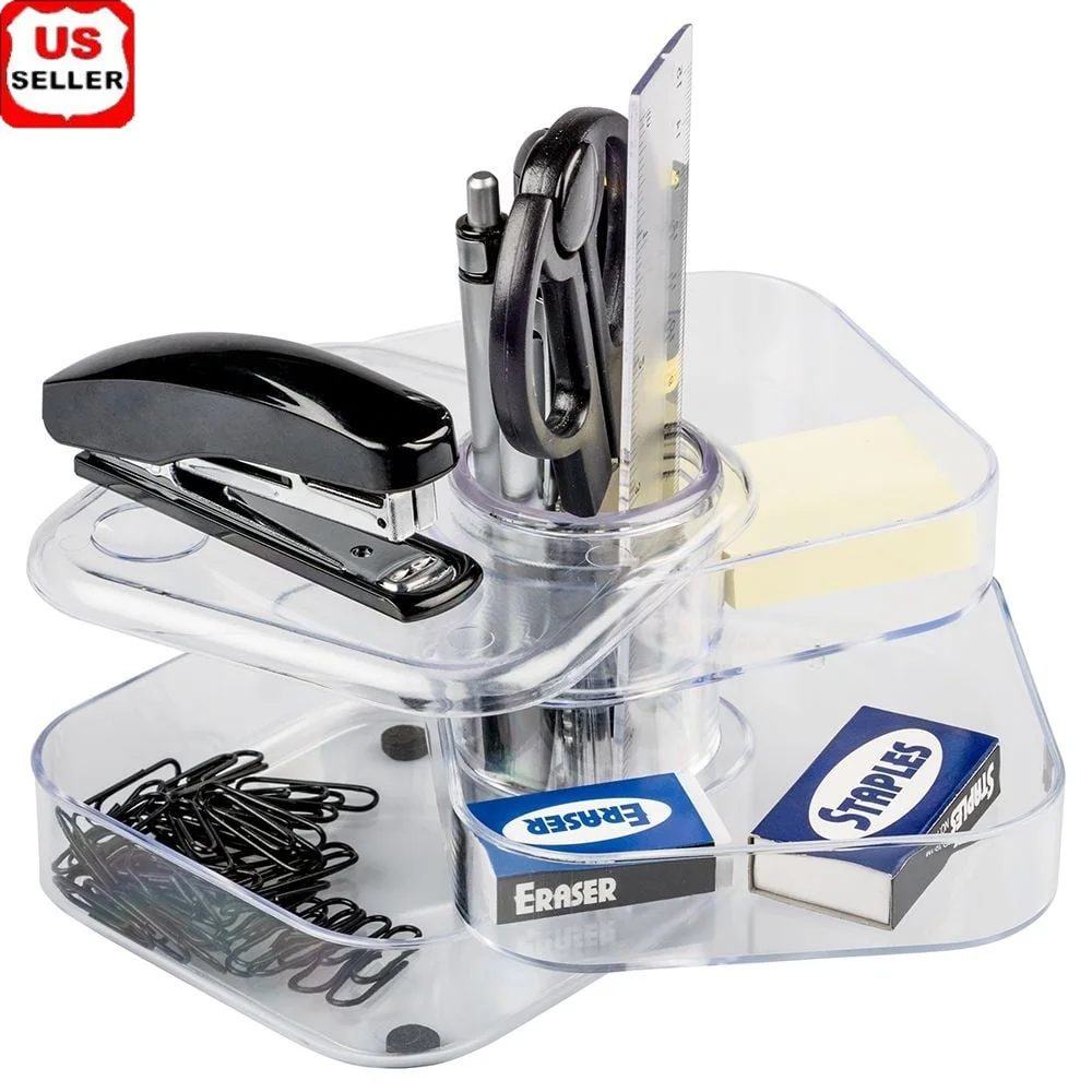 Set di forniture per organizer da tavolo Soluzione di archiviazione girevole trasparente Forniture per ufficio Accessorio da scrivania compatto Elimina gli ingranaggi