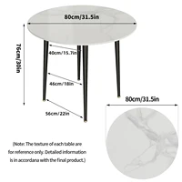Modern Round Kitchen Dining Table Marble Top 80cm Diameter Linving Dining Room Restaurant Island Table for 4 Seat 4
