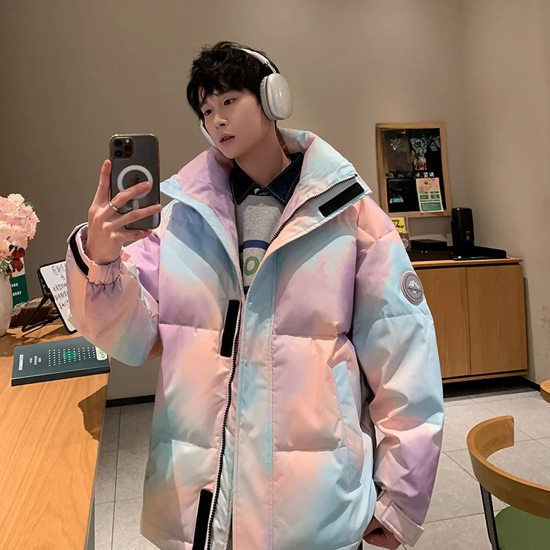 

Модная свободная мужская пуховая куртка из полиэстера с наполнителем из белого утиного пуха, повседневный стиль, молодежный тренд, стандартная длина, без капюшона