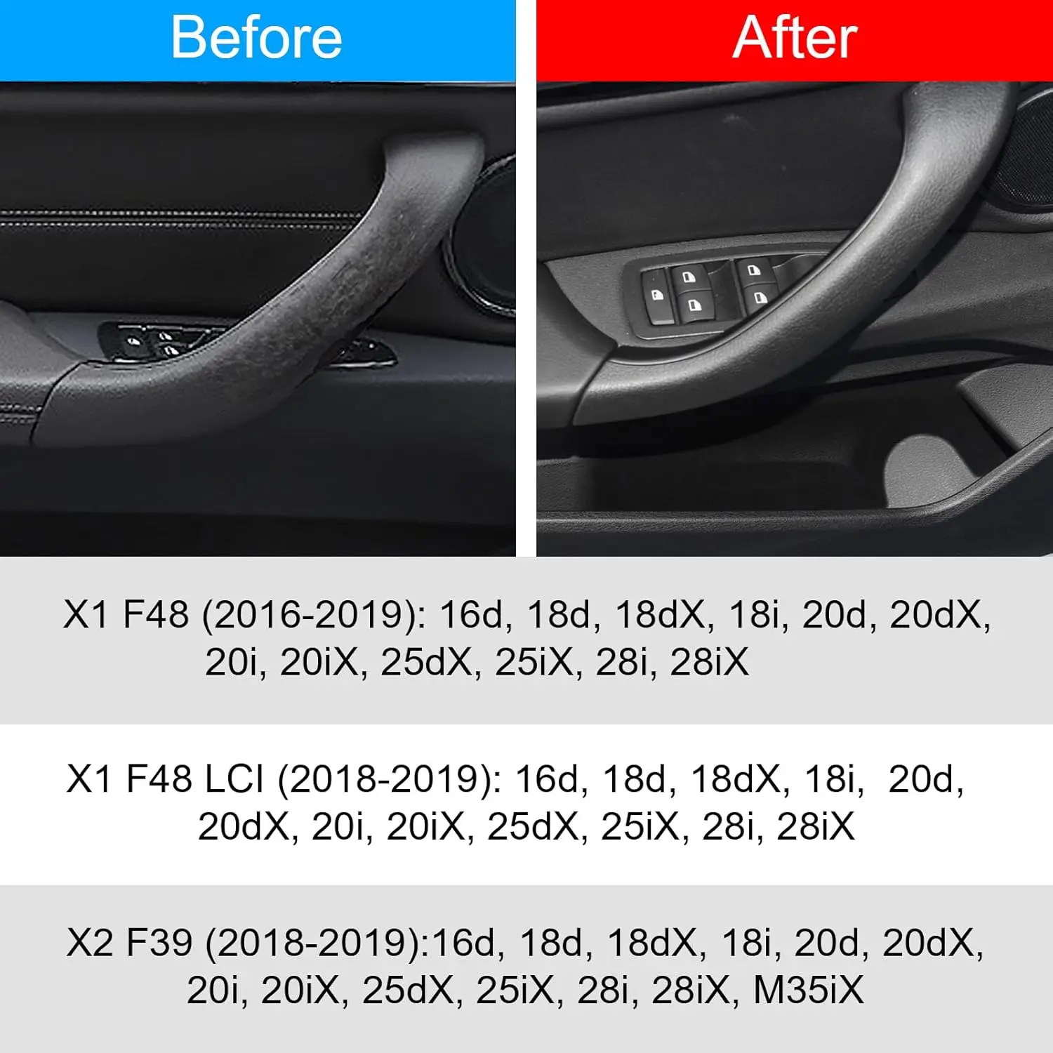 For BMW X1/X2 Door Handle Cover Left Right Side Door Handle Outer Cover Replacement For BMW X1 F48 2016-2019