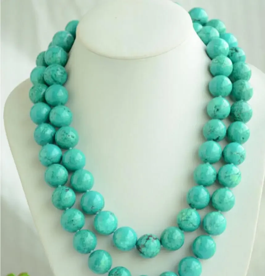 

Fine jewelry natural round green round stone necklace 48inch -Bride jewelry
