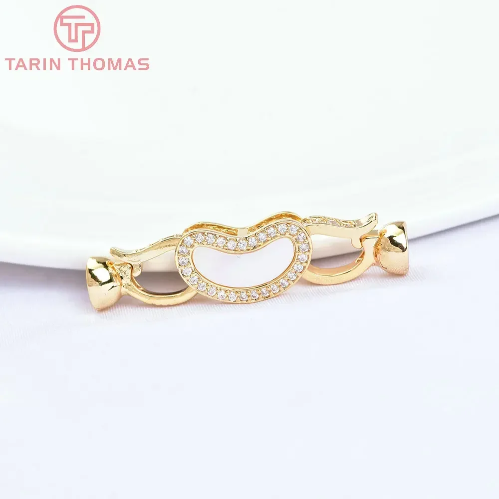 (6762) 2PCS 9x38MM 24K Gold Color Brass with Zircon Peas Shaped Bracelet Connector Clasp High Quality Diy Jewelry Accessories