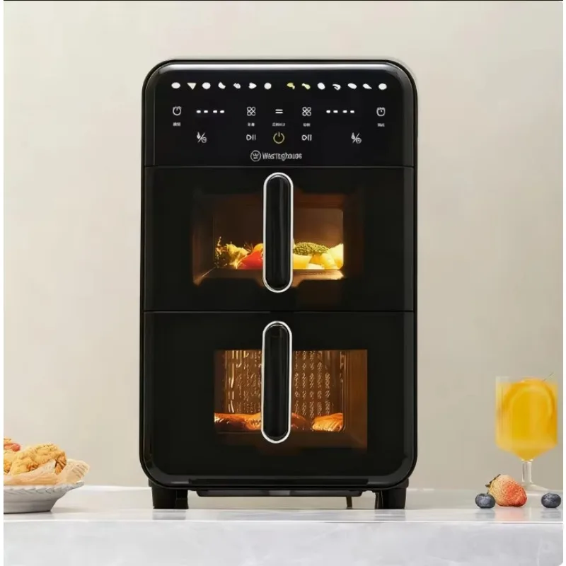 Stainless Steel Dual Basket Air Fryer,Digital Control,Non-Stick Coating,Smart Home Cooking Appliance