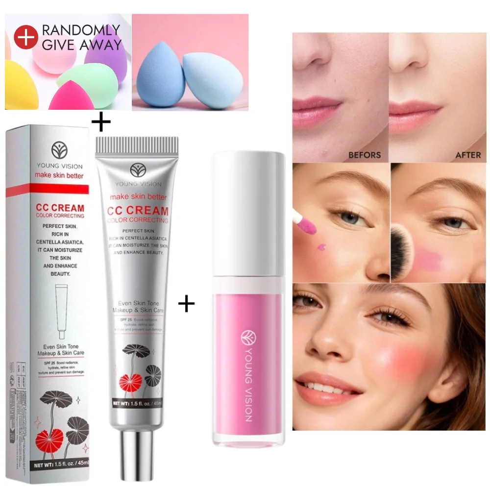 YOUNG VISION Beauty Sponge + CC Cream + Liquid Blush Set Naturally brightens complexion, conceals dullness Liquid Blush Set