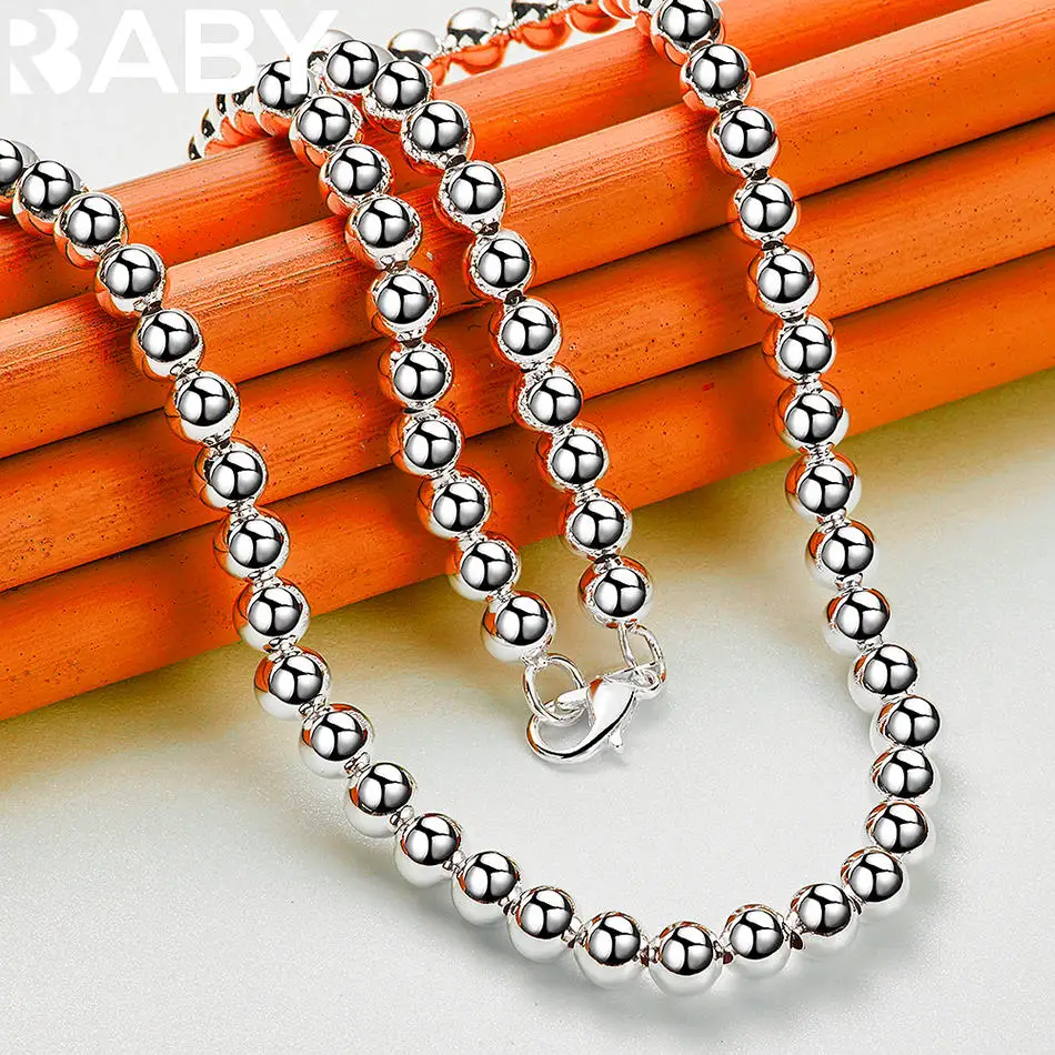 

URBABY 925 Sterling Silver 6mm Round Bead Chain Necklace For Women and Men Fashion Jewelry Classic Grace Birthday Gifts Party