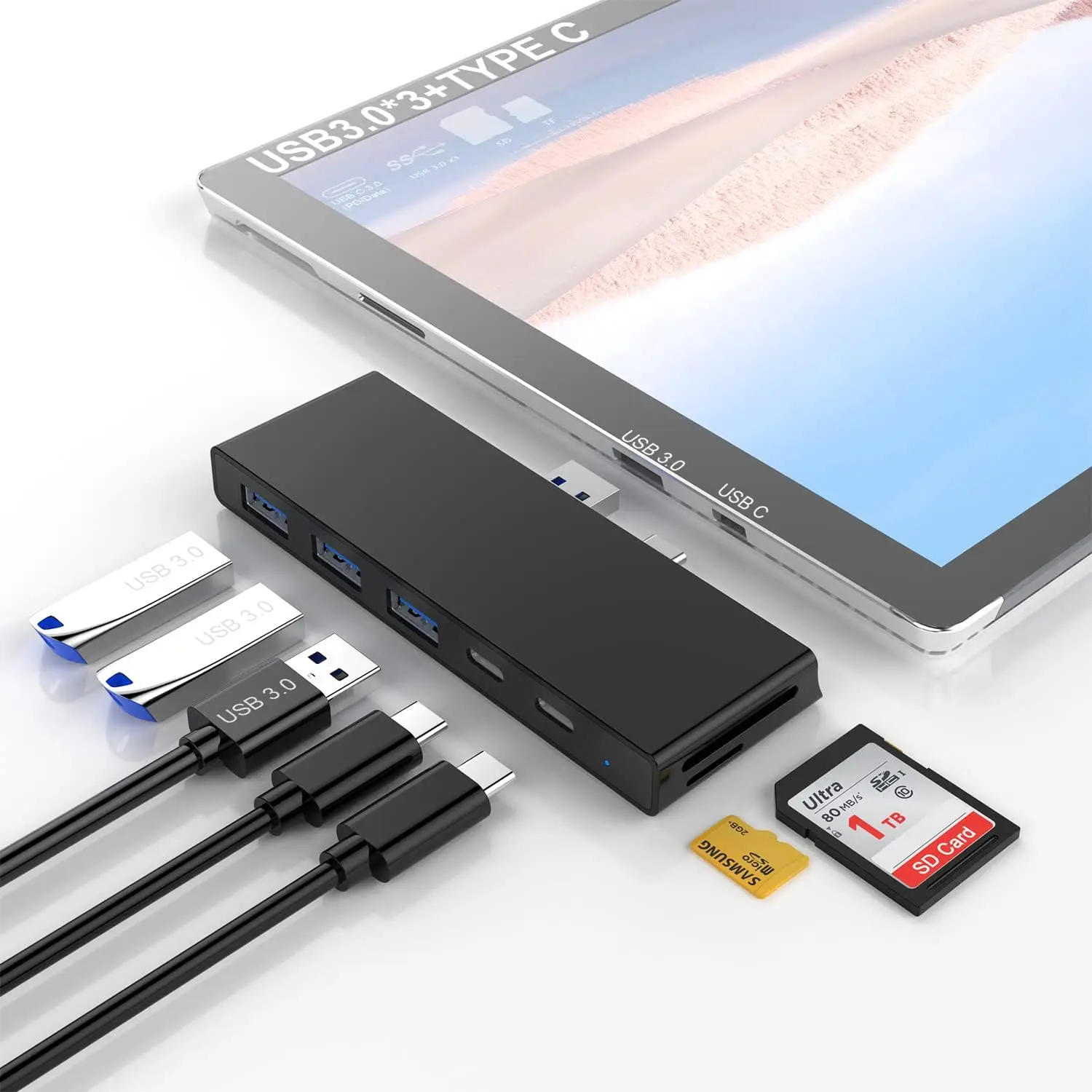Surface Pro 7 Docking Station with USB-C 3.0 Charging PD 60W, SD/TF Slot, Hub Adapter for Microsoft Surface Pro 7