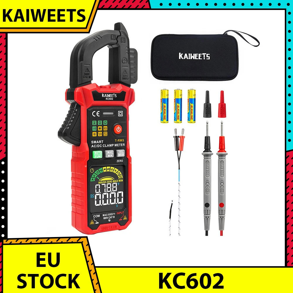 KAIWEETS KC602 Smart Digital Clamp Meter, 6000 Counts True-RMS, Auto Range, AC/DC Current, NCV Detection Function