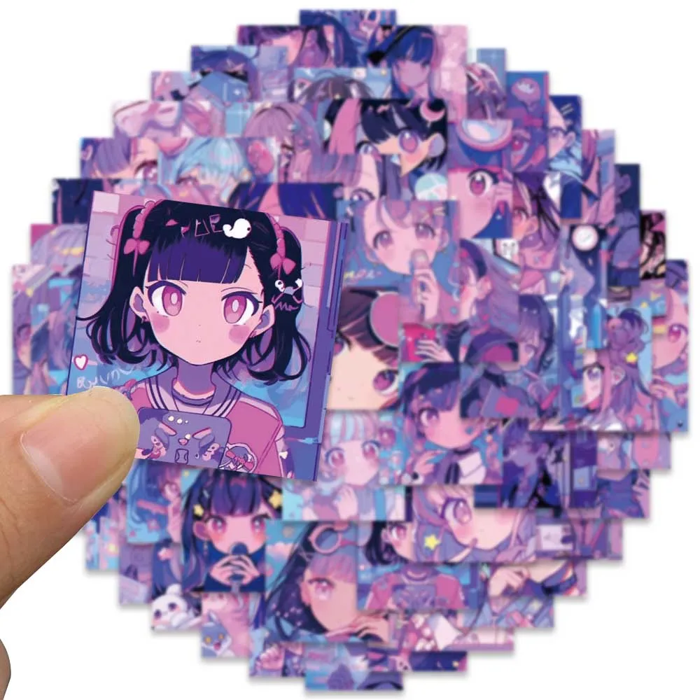 61pcs Purple Vaperwave Kawaii Cartoon Anime Girls Stickers For Laptop Phone Guitar Luggage Waterproof Graffiti Vinyl Decals