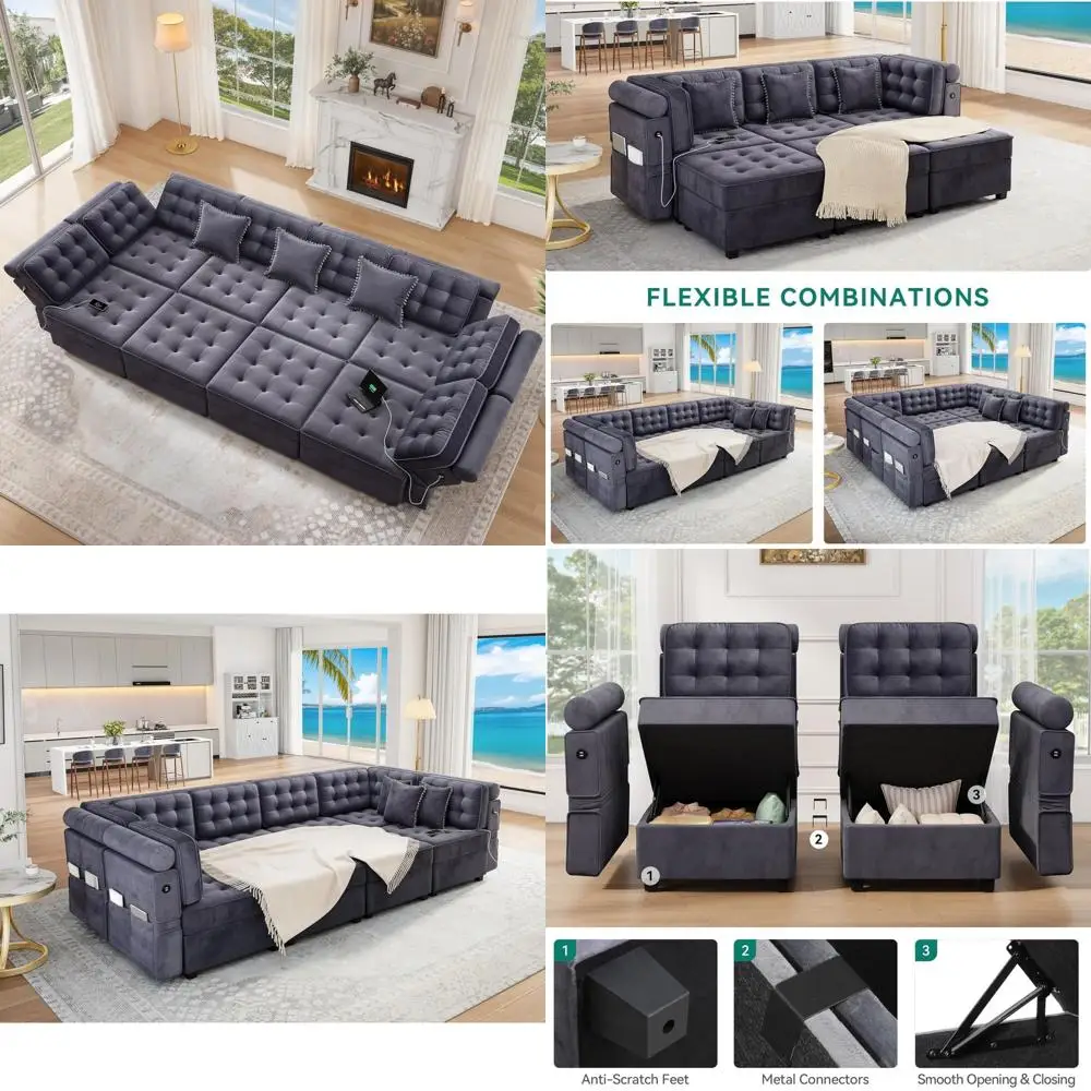 Sofá secional modular YITAHOME, sofá versátil em forma de U com amplo armazenamento, espuma viscoelástica, sofá conversível de 8 lugares com ajuste