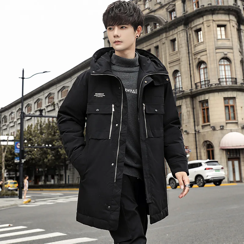 

Men Long Down Jacket New Hooded Commuting Lightweight Puffer Jacket Travel Warm Winter Windbreaker
