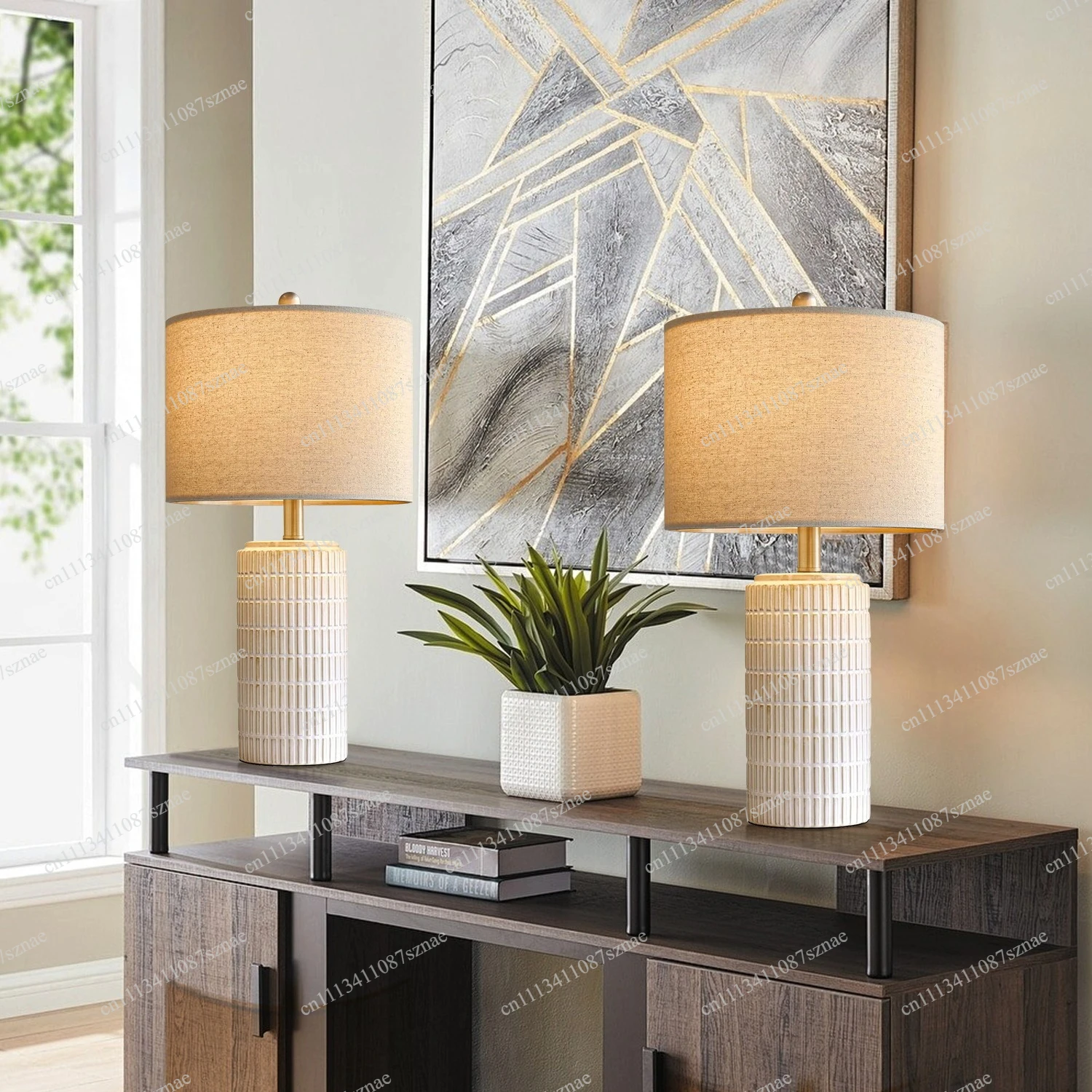 Elegant American Style Vintage Table Lamp Fabric Shade Ceramic Base Bedside Atmosphere Light Retro Desk Lamp for Study Living