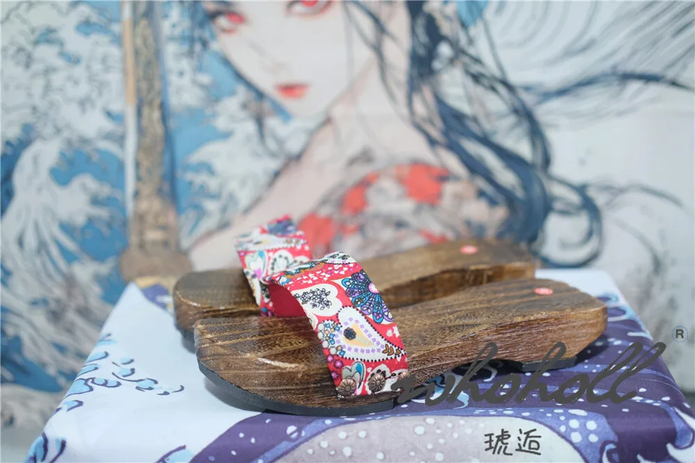 Japanische Holzclogs Damen Flip Flops Cosplay Hausschuhe Flacher Boden Sommer Kimono Sandalen Print Slipper – Detail 11