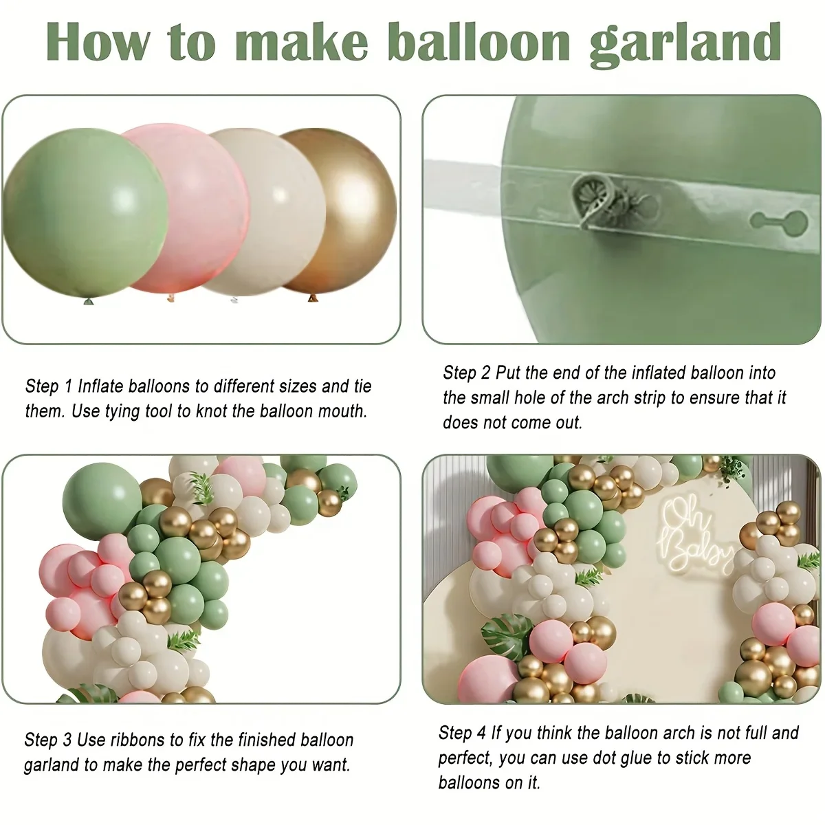 135pcs Sage Green Pink Balloons Garland Kit Olive Green Blush Metallic Golden Girl Shower Bridal Shower Birthday Party Decora view 4