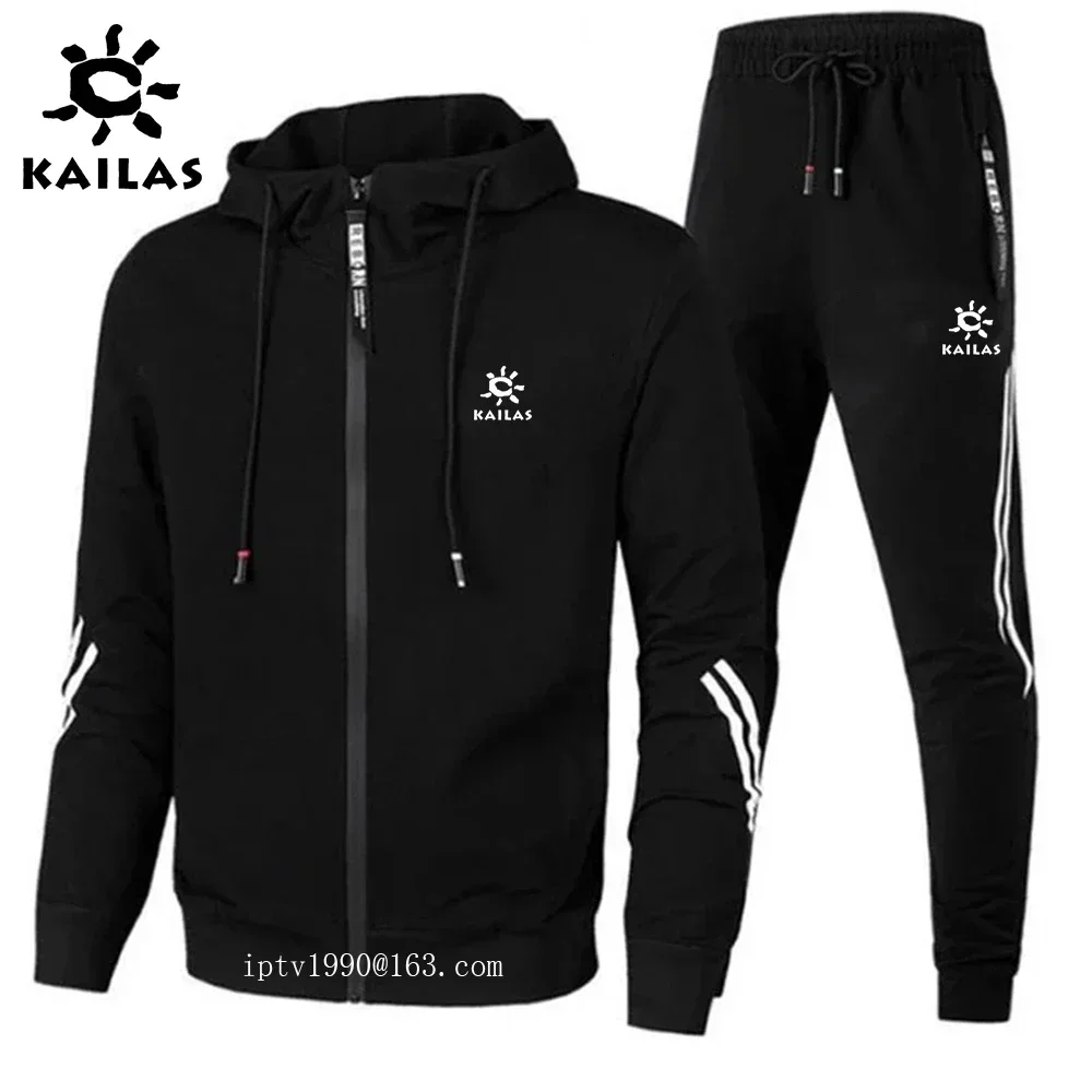 KAILAS-traje deportivo informal para hombre, chaqueta de manga larga con cremallera y 2 conjuntos de pantalones, estampado de marca, para correr al aire libre, otoño