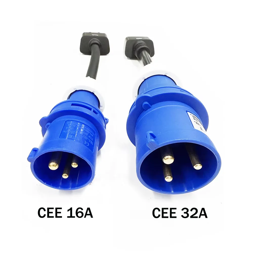 16A/32A CEE Blue 3 Pin Charging Adapter for Tesla Gen 2 EV Charger Model S 3 X Y 240V Industrial Plug Converter