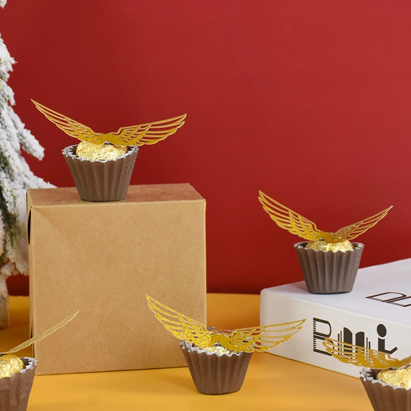 50Pcs Gold Wings Chocolate Cake Decoration Angel Wings Wizard Cupcake Topper Snitch Wedding Birthday Party Decor