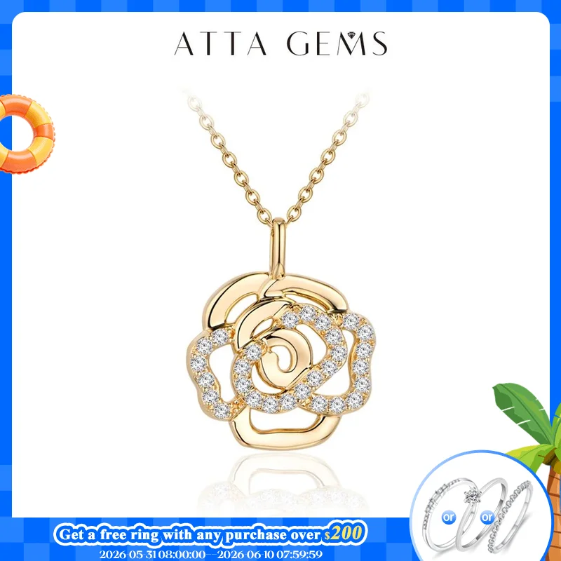 

ATTAGEMS Real Moissanite Necklace Real 925 Sterling Silver Flower Pendant for Women Man Top Quality Wedding Bridal Fine Jewelry
