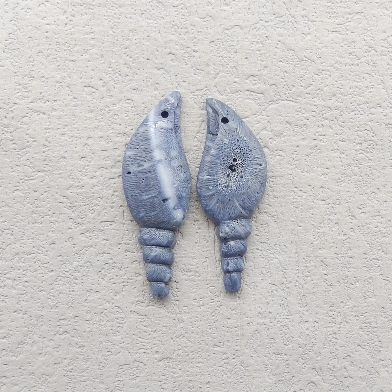 

Handcarved Blue Coral Conch Shape Bead Earrings Natural Fashion Jewelry for Women Cute Accessory 31x12x3mm 3.1g