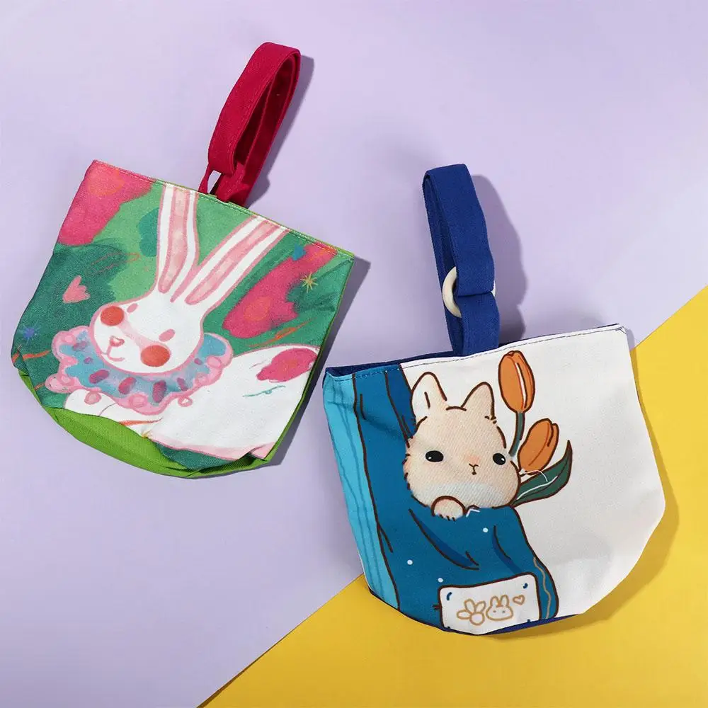 Foldable Rabbit Cartoon Canvas Bucket Bag Dog Print Rabbit Handbag Tote Bag Animal Dog Lunch Bag Travel