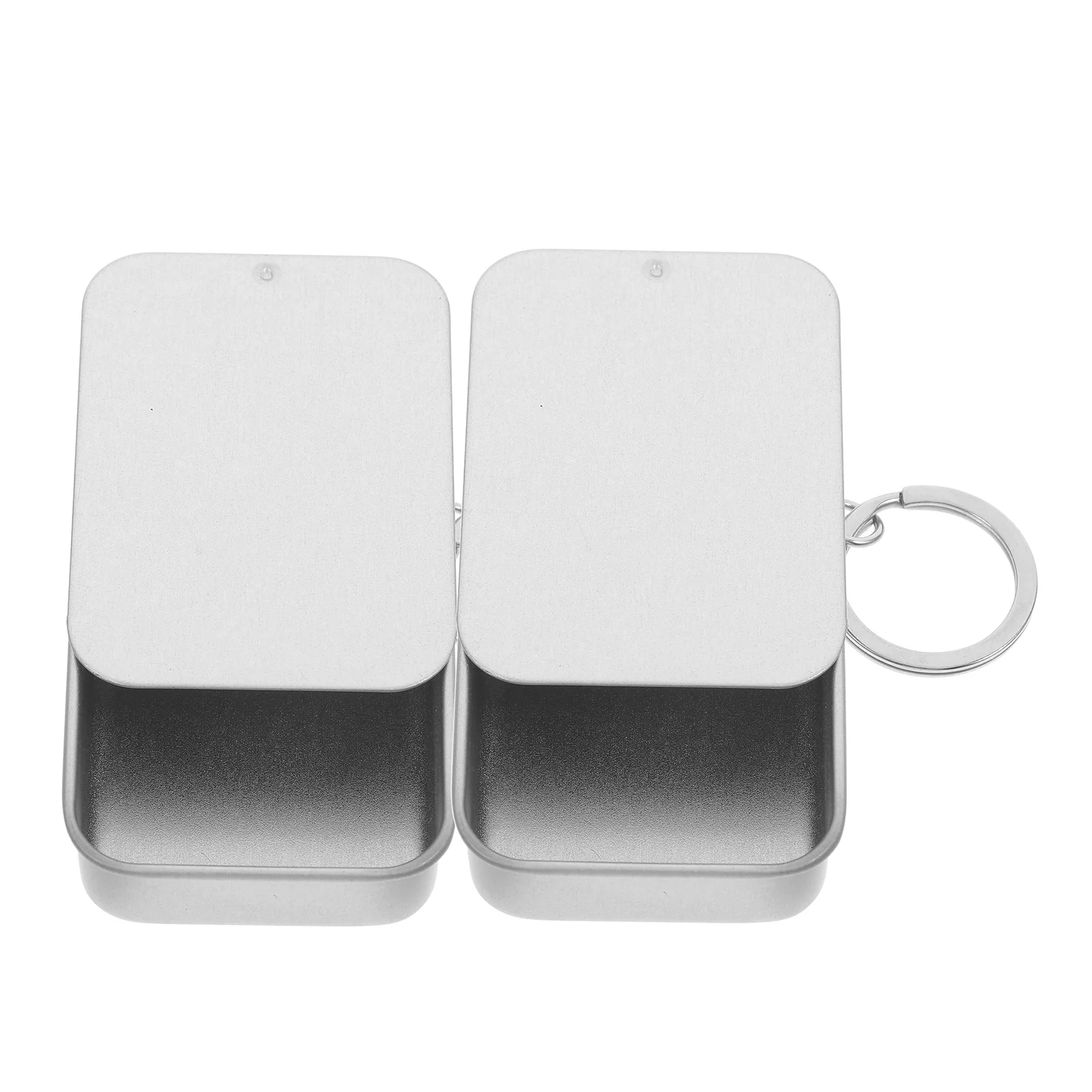 

2Pcs Silver Keychain Jewelry Box 60x43x17mm Tinplate Storage Boxes for Travel Candy Gifts Mini Trinket Containers Desktop