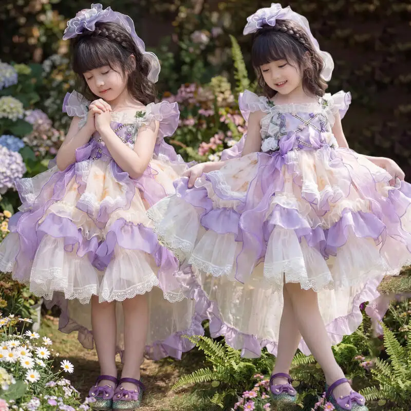 girl-summer-princess-dress-sweet-cute-lolita-tiered-skirt-festival-banquet-evening-dress-mesh-puff-skirt-cake-dress-girl's-gift
