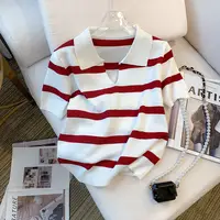 Suéter con Cuello y Estampado de Rayas, Top Corto de Punto Versátil para Primavera y Verano, Ropa de Mujer, Top Corto