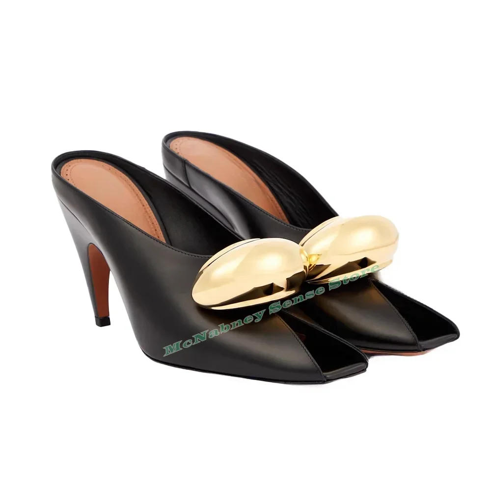 Square Toe Leather Sandals Slip On Spike High Heels Solid New Style Women Shoes Summer Party Dress Fashion Sandals Designer Shoe