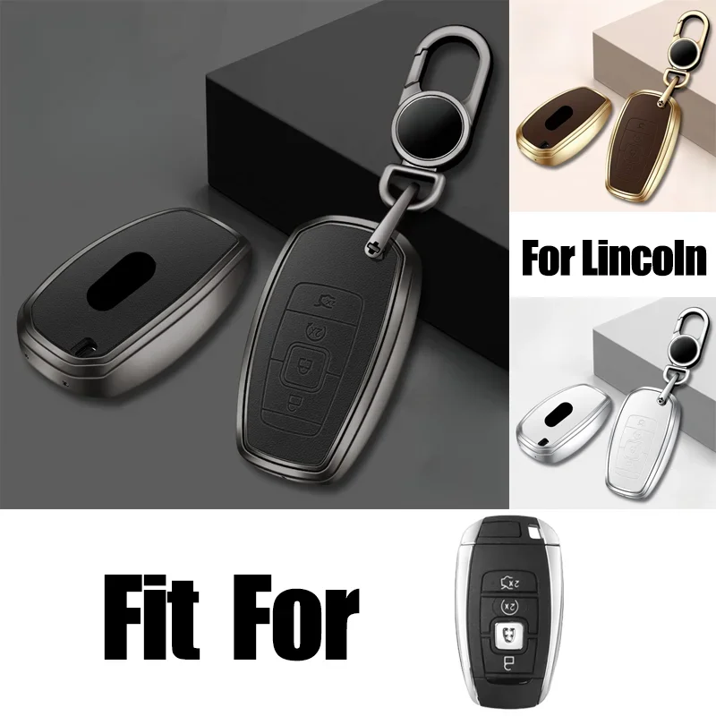 Zinc Alloy Leather Car Remote Smart Key Fob Case Cover Holder Bag With Keychain For Lincoln MKZ MKC Continental Navigator