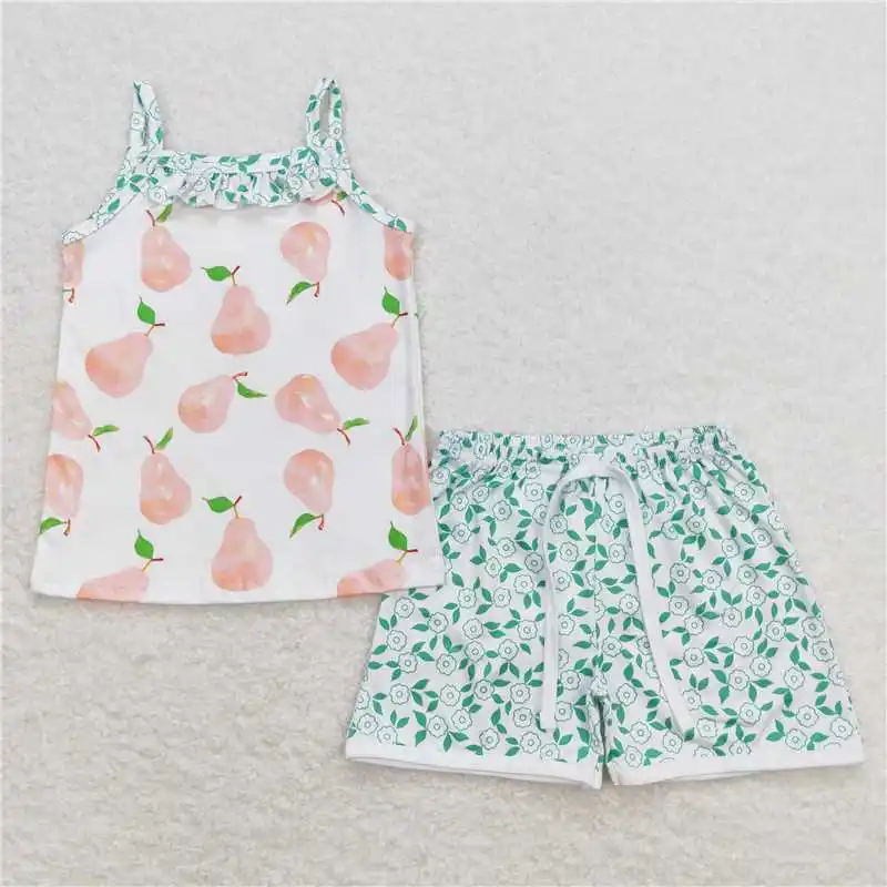 wholesal hot sale western boutique clothing baby girls clothes Orange polka dot white sleeveless striped shorts outfits