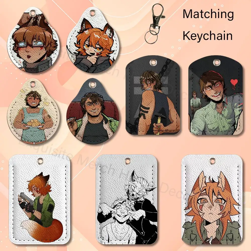 B-Boyfriend to Death Strade Ren Hana PU Leather Card Holder Keychain Key Ring Door Lock Access Card Air Tag Case Keychain Card