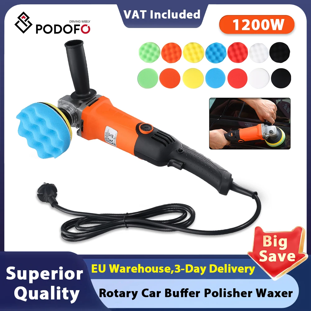 Podofo Lucidatrice per auto Macchina per ceratura automatica a velocità regolabile da 1200 W per lucidatura e ceratura per auto