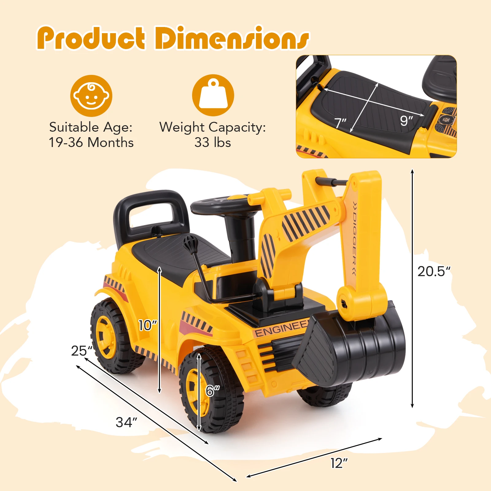 Les enfants montent sur l'excavatrice avec le son de moteur de bloc anti-basculement de pelle réglable